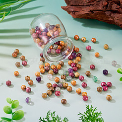 195 шт. 6 стиля круглых бусин из натурального фиолетового флюорита и дерева&nbsp;G-KS0001-18