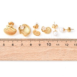 3 пара серег-гвоздиков в форме ракушки из нержавеющей стали 304&nbsp;EJEW-K268-90G