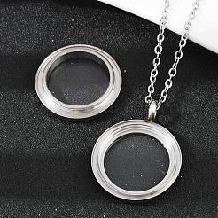 304 нержавеющая сталь плоский круглый медальон подвеска урна для праха домашних животных ожерелья&nbsp;LS-NJEW-S455-08P