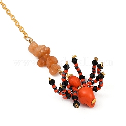 Подвеска в виде паука и черепа на тему Хэллоуина из окрашенной синтетической бирюзы и стеклянных бусин&nbsp;HJEW-MZ00282-04