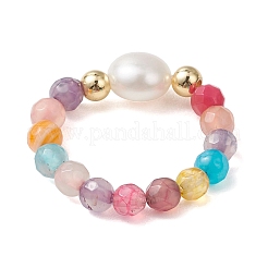 Регулируемые кольца с натуральным культивированным пресноводным жемчугом и натуральным агатом&nbsp;RJEW-JR00967