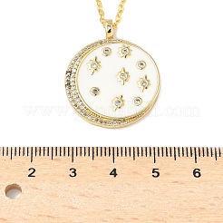 Латунные микропаве прозрачные кубические цирконии эмалированные плоские круглые подвески в виде луны для женщин&nbsp;NJEW-S449-03C-G