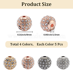 20 шт. 4-х цветные бусины из сплава со стразами&nbsp;FIND-PA0001-20