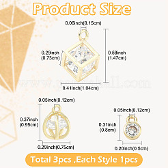 3 шт. 3 стиля подвески-шармы из латуни с микропаве из прозрачного кубического циркония&nbsp;ZIRC-YW0001-35