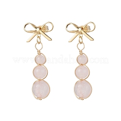 Серьги-гвоздики с подвесками из натурального смешанного камня в виде банта и круглой подвески&nbsp;EJEW-JE06780