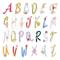 26 шт. буквы a~z с цветком полиэстер компьютерная вышивка ткань термоприклеиваемые/пришивные нашивки&nbsp;DIY-TAC0015-42