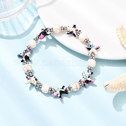 Комплект из 4 шт. эластичных браслетов из синтетических бирюзовых бусин и бусин из сплава и латуни&nbsp;BJEW-JB12408