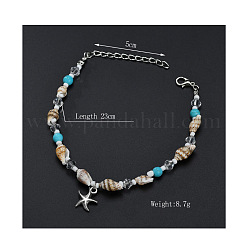 Браслеты для лодыжек в стиле бохо с натуральными ракушками и синтетической бирюзой&nbsp;WG85091-01