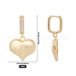 1 пара серег-колец в форме сердца из латуни с прозрачным кубическим цирконием&nbsp;EJEW-TA0008-59