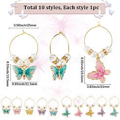 10 шт. 10 стиля бабочка сплав эмаль подвески для бокала вина подвески&nbsp;AJEW-SC00043