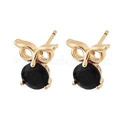 Серьги-гвоздики в форме совы из латуни с микропаве из кубического циркония для женщин&nbsp;EJEW-G428-10G-02