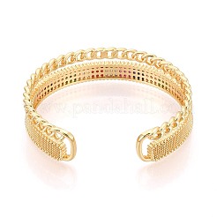 Женские браслеты-манжеты из латуни с микропаве из кубических цирконий и страз&nbsp;KK-T079-65G