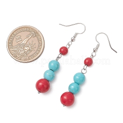 Круглые серьги-подвески из искусственной бирюзы&nbsp;EJEW-JE06930