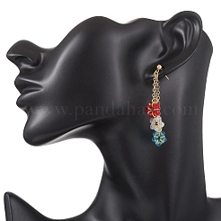 Серьги-гвоздики с кисточками в виде цветка из гальванического стекла&nbsp;EJEW-JE06864