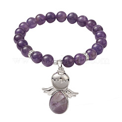 Браслеты из натуральных и синтетических смешанных драгоценных камней с подвесками в виде ангелов&nbsp;BJEW-JB11046