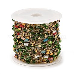 Кубовидные цепочки из натуральных смешанных драгоценных камней и стекла CHS-G028-18G-02