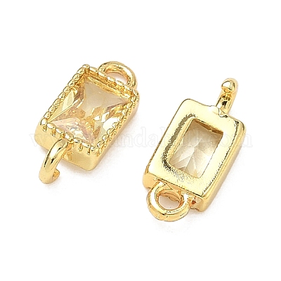 Прямоугольные подвески-коннекторы из латуни с инкрустацией кубическим цирконием&nbsp;KK-P348-10G-1