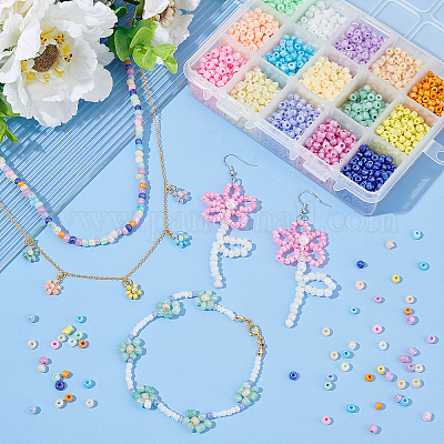 15 цветные стеклянные бусины&nbsp;SEED-PH0012-08-WH-1