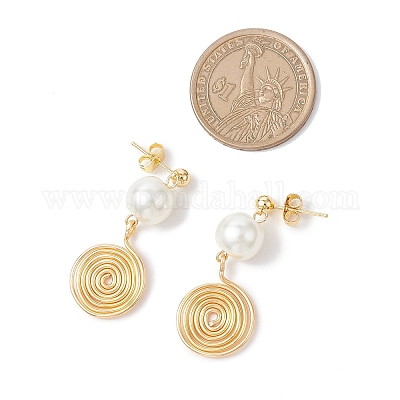 Серьги-гвоздики из стекла с жемчугом EJEW-JE06543-02-1