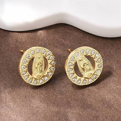 Серьги-гвоздики с изображением Девы Марии из латуни с микропаве из прозрачных кубических цирконий EJEW-F400-23A-G-1