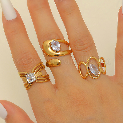 Комплекты колец-манжет из нержавеющей стали 304 с кубическим цирконием для женщин&nbsp;FS-WG503C7-17-1