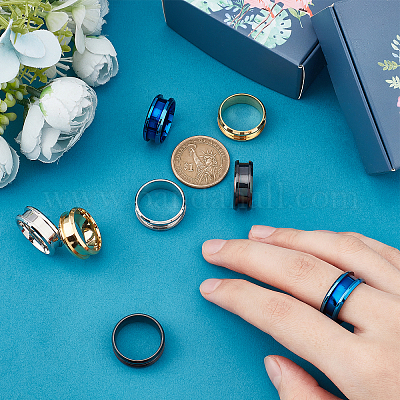 8 шт. 4-х цветные рифленые оправы для колец из нержавеющей стали 316L&nbsp;FIND-DC0001-04-1