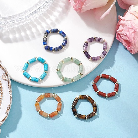 Женские кольца из синтетического гематита и натурального красного авантюрина/ красной яшмы/ зеленого авантюрина/ тигрового глаза/ бирюзы/ лазурита/ лепидолита RJEW-JR00873-1