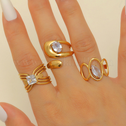 Комплекты колец-манжет из нержавеющей стали 304 с кубическим цирконием для женщин&nbsp;FS-WG503C7-17-1