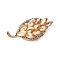 Retro Alloy Rhinestone Brooch, Exquisite Lapel Pin for Women, Leaf, Light Gold, 62x30mm