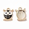 Alloy Enamel Pendants, Owl Charm, Golden, Black, 16.5x12x2.5mm, Hole: 1.6mm