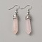 Natural Rose Quartz Bullet Dangle Earrings, Platinum Plated Zinc Alloy Jewelry for Women, 53mm, Pin: 0.5mm