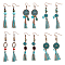 6 Pairs 6 Styles Ethnic Polyester Tassel Dangle Earrings, Alloy Long Drop Earrings, Red Copper, 70~95x10~20mm, 1 Pair/style