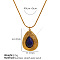 304 Stainless Steel with Natural Lapis Lazuli Teardrop Pendant Round Snake Chain Necklaces for Women, Golden, 15.75 inch(40cm)