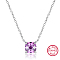 Sterling Silver Pave Cubic Zirconia Square Pendant Necklaces for Women, Purple, 15.75 inch(40cm)