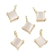 Brass Cat Eye Charms,  Flat Rhombus, Long-Lasting Plated, Rack Plating, Lead Free & Cadmium Free, Real 18K Gold Plated, White, 11x8x4mm, Hole: 2mm