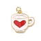 Brass Enamel Pendants, Coffee Cup Charms, Long-Lasting Plated, Rack Plating, Lead Free & Cadmium Free, Real 18K Gold Plated, Lavender Blush, 17x17x2mm, Hole: 3mm