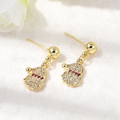 Рождественские серьги-гвоздики с подвесками из латуни с микропаве из кубических цирконий&nbsp;EJEW-L306-01G-02