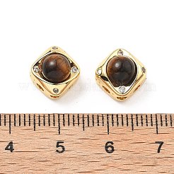 Латунные многорядные звенья с ромбом и натуральным тигровым глазом&nbsp;KK-B129-26B-02G