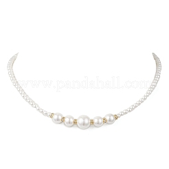 Золотистые ожерелья из круглых жемчужин в форме ракушек&nbsp;NJEW-JN05864