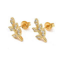 Серьги-гвоздики в виде листьев кубического циркония&nbsp;EJEW-F301-06