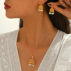 Комплекты украшений в этническом стиле: серьги-гвоздики из латуни с кубическим цирконием и искусственным жемчугом&nbsp;SA8520