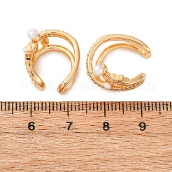 Серьги-каффы со звездой и луной из латуни с микропаве из прозрачных кубических цирконий&nbsp;EJEW-Z127-08G