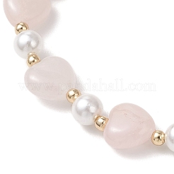 Эластичные браслеты из натурального розового кварца в форме сердца и жемчужных бусин в форме ракушки.&nbsp;BJEW-JB13413-01