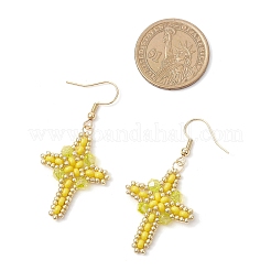 Серьги-крестики из нержавеющей стали 304 со стеклянными семенами&nbsp;EJEW-MZ00506-05