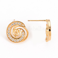 Латунные микро-паве прозрачные серьги-гвоздики из циркония&nbsp;KK-S356-245-NF