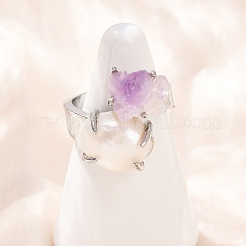 Кольца-манжеты с натуральным аметистом и жемчугом RJEW-K286-13P