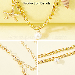 Богемные ремни с кисточками из натуральной ракушки и пластиковой имитации жемчуга&nbsp;AJEW-CY0001-06B