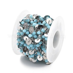 Плоские круглые цепочки из латуни и стеклянных бусин ручной работы&nbsp;CHC-L051-06P-01