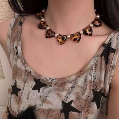 Ожерелья из акриловых бусин с леопардовым принтом в виде сердечек и круглого искусственного жемчуга&nbsp;FS-WG140B1-01