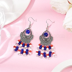 Серьги-люстры из сплава стеклянных бусин в форме слезы&nbsp;EJEW-JE06509